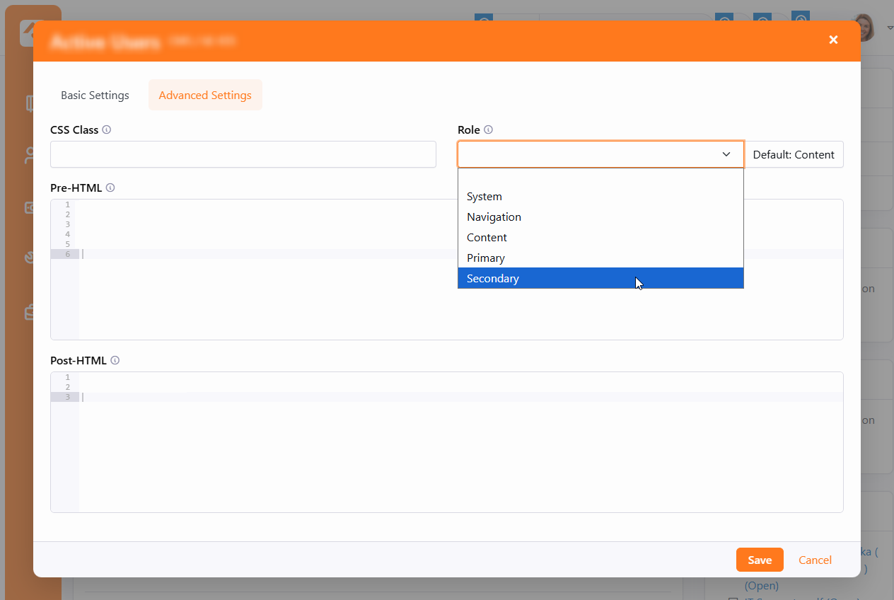Block Settings > Advanced Settings - Role